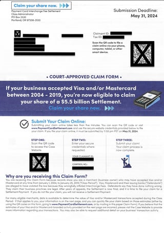 Visa Master Card Settlement Document